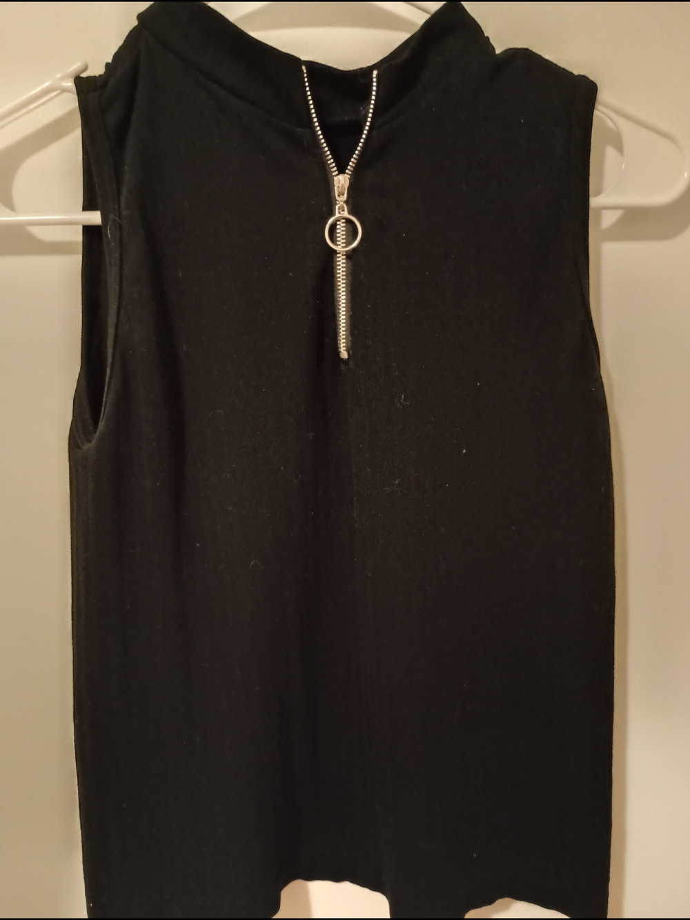 Candie's Black Sleeveless Mock Neck Tank with Silver Ring Zip